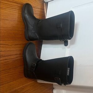 Girls Black Mid-Calf Buckle Rain Boots